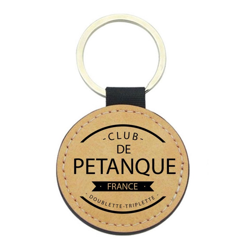 Porte-clefs cuir végan marron - Cadeau - imprimé Club pétanque