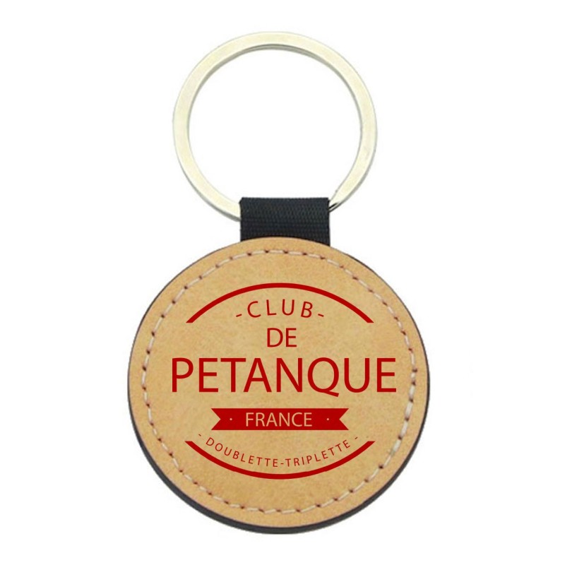 Porte-clefs cuir végan marron - Cadeau - imprimé Club pétanque