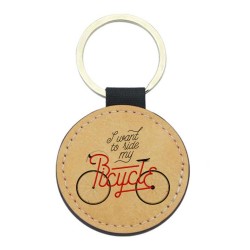 Porte-clefs cuir végan marron - Cadeau - imprimé vélo