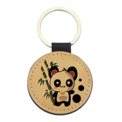 Porte-clefs cuir végan marron - Cadeau - imprimé panda