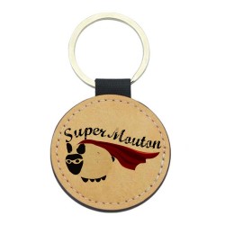 Porte-clefs cuir végan marron - Cadeau - imprimé super mouton