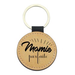 Porte-clefs cuir végan marron - Cadeau fête grands mères - Imprimé en France - Citation Mamie parfaite