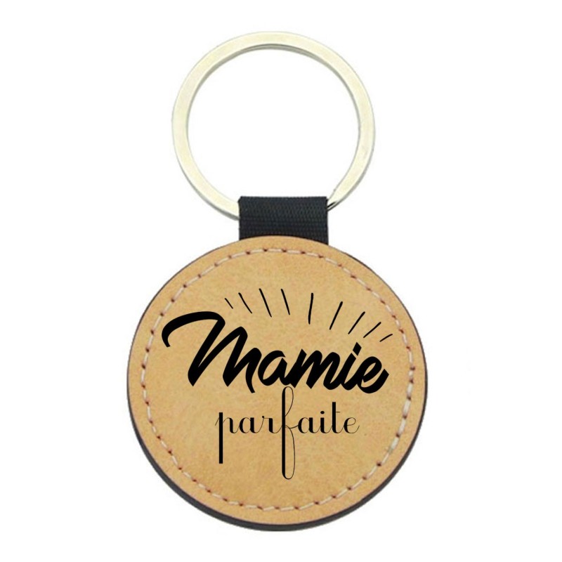 Porte-clefs cuir végan marron - Cadeau fête grands mères - Imprimé en France - Citation Mamie parfaite