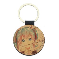 Porte-clés cuir végan marron - Cadeau - Imprimé en France - Manga fille