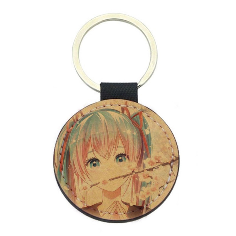 Porte-clés cuir végan marron - Cadeau - Imprimé en France - Manga fille