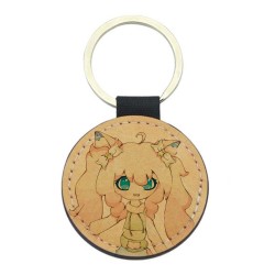 Porte-clés cuir végan marron - Cadeau - Imprimé en France - Manga fille