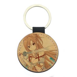 Porte-clés cuir végan marron - Cadeau - Imprimé en France - Manga fille