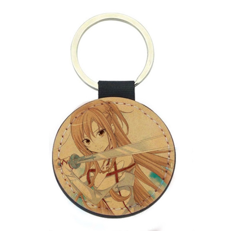 Porte-clés cuir végan marron - Cadeau - Imprimé en France - Manga fille