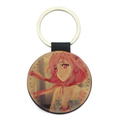 Porte-clés cuir végan marron - Cadeau - Imprimé en France - Manga fille