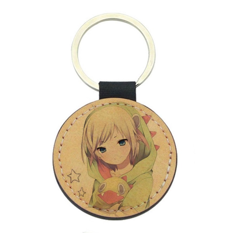 Porte-clés cuir végan marron - Cadeau - Imprimé en France - Manga fille