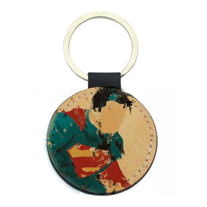 Porte-clés cuir végan marron - Cadeau - Imprimé en France - Illustration animation super héros