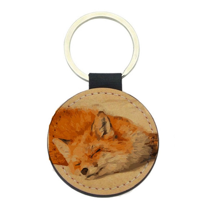 Porte-clés cuir végan marron - Cadeau - Imprimé en France - Renard