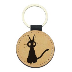 Porte-clés cuir végan marron - Cadeau - Imprimé en France - chat manga