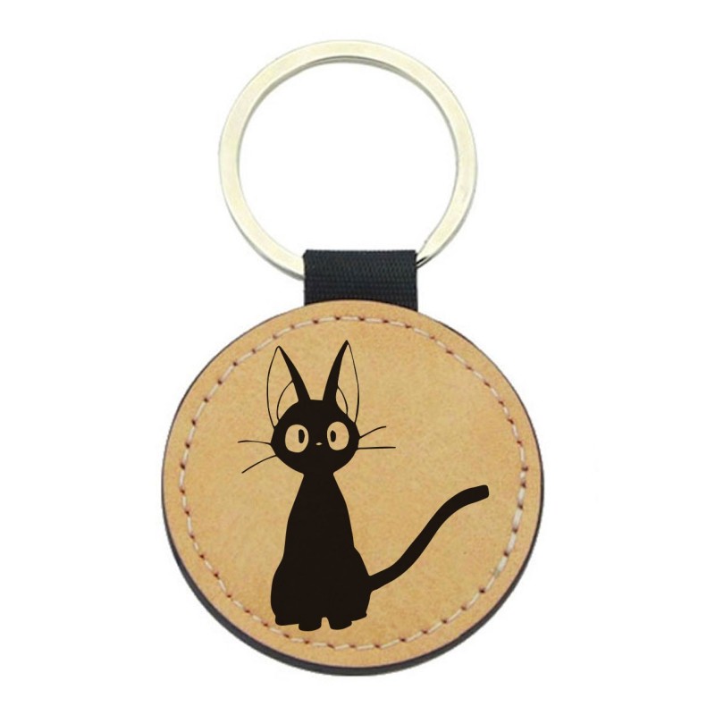 Porte-clés cuir végan marron - Cadeau - Imprimé en France - chat manga