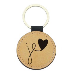 Porte-clés cuir végan marron - Cadeau - Imprimé en France - Je t'aime
