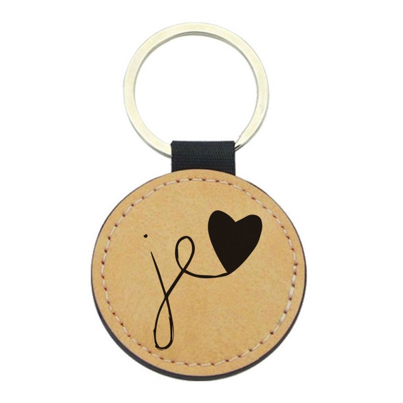 Porte-clés cuir végan marron - Cadeau - Imprimé en France - Je t'aime