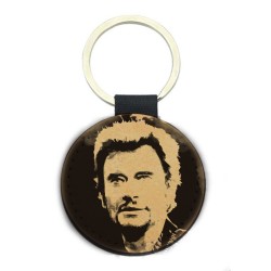 Porte-clés cuir végan marron - Cadeau - Imprimé en France - Célébrité Johnny h