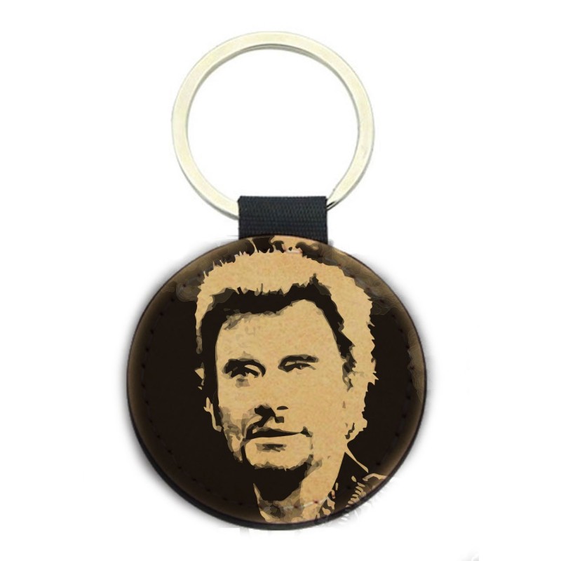 Porte-clés cuir végan marron - Cadeau - Imprimé en France - Célébrité Johnny h