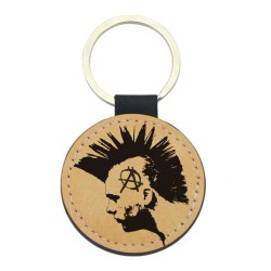 Porte-clés cuir végan marron - Cadeau - Imprimé en France - Punk anarchie