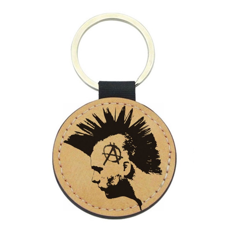 Porte-clés cuir végan marron - Cadeau - Imprimé en France - Punk anarchie