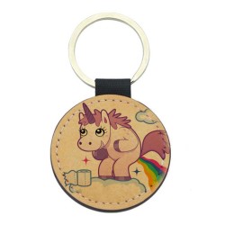 Porte-clés cuir végan marron - Cadeau - Imprimé en France - Licorne