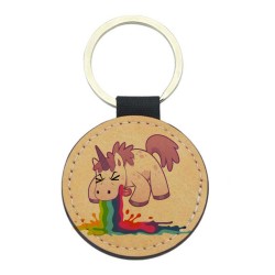 Porte-clés cuir végan marron - Cadeau - Imprimé en France - Licorne