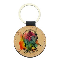 Porte-clés cuir végan marron - Cadeau - Imprimé en France - Elephant zen