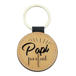 Porte-clés cuir végan marron - Cadeau - Imprimé en France - Papi parfait