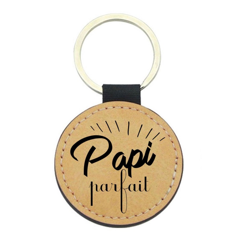Porte-clés cuir végan marron - Cadeau - Imprimé en France - Papi parfait
