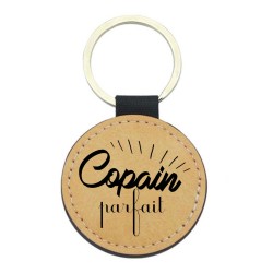 Porte-clés cuir végan marron - Cadeau - Imprimé en France - Copain parfait