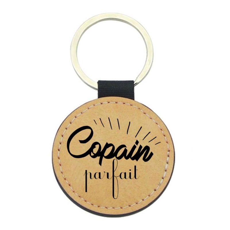 Porte-clés cuir végan marron - Cadeau - Imprimé en France - Copain parfait