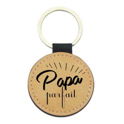 Porte-clés cuir végan marron - Cadeau fête des pères- Imprimé en France - Papa parfait