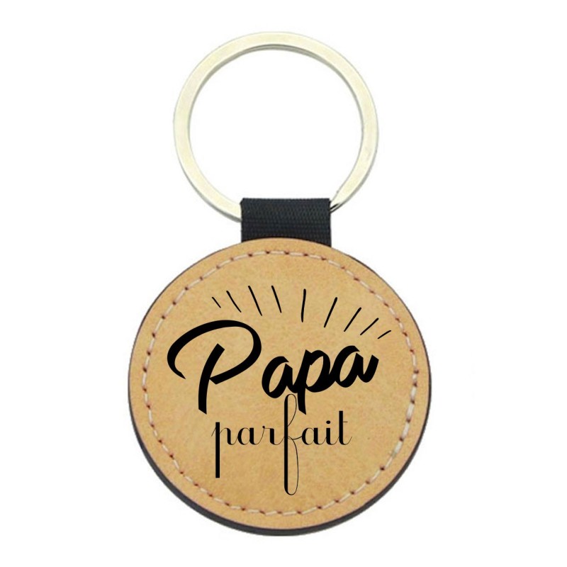 Porte-clés cuir végan marron - Cadeau fête des pères- Imprimé en France - Papa parfait