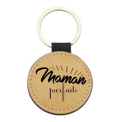 Porte-clés cuir végan marron - Cadeau Fête des mères - Imprimé en France - Maman parfaite