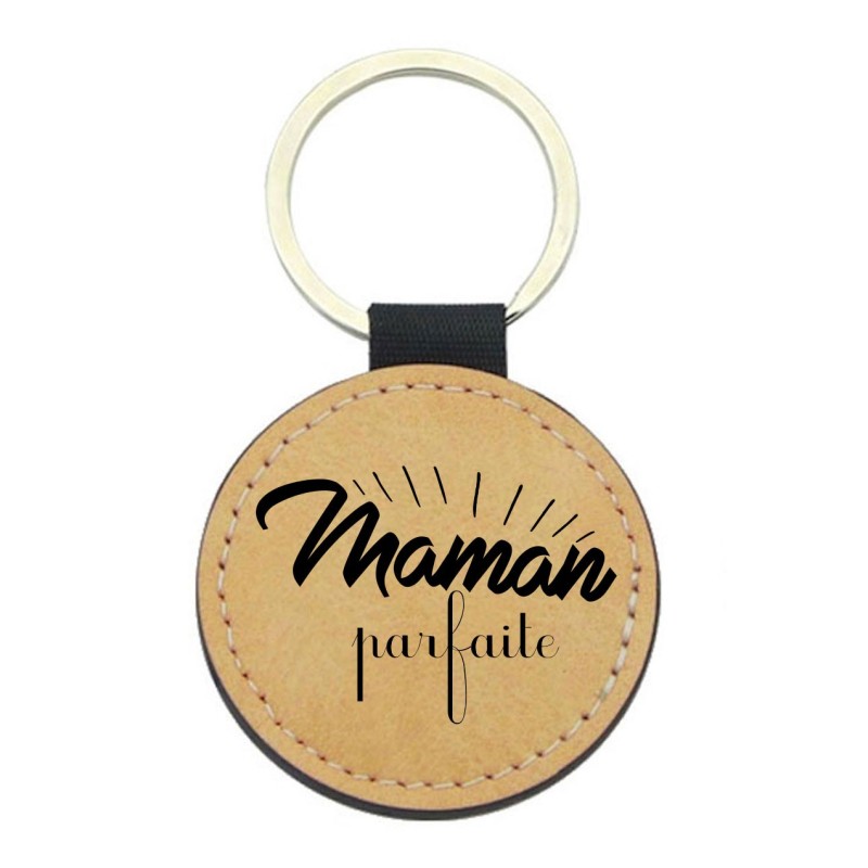 Porte-clés cuir végan marron - Cadeau Fête des mères - Imprimé en France - Maman parfaite