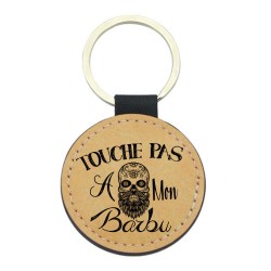 Porte-clés cuir végan marron - Cadeau Saint valentin - Imprimé en France - Touche pas a mon barbu