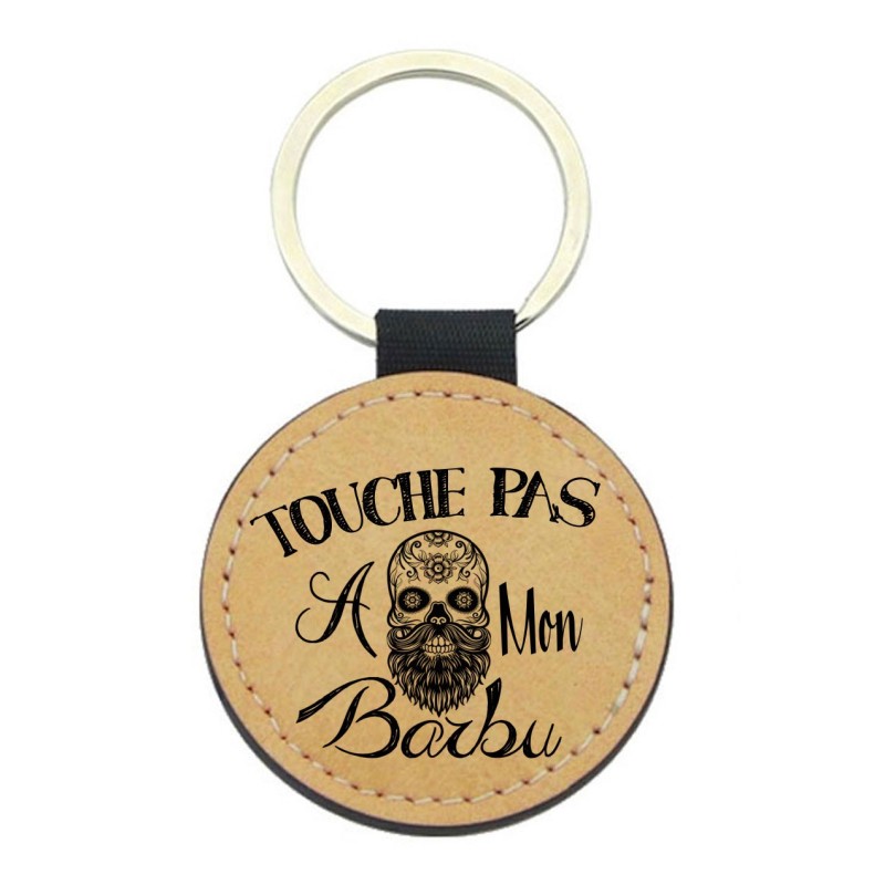 Porte-clés cuir végan marron - Cadeau Saint valentin - Imprimé en France - Touche pas a mon barbu