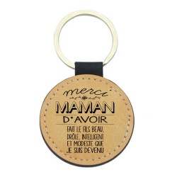 Porte-clés cuir végan marron - Cadeau fête des mères - Imprimé en France - humour merci maman d'avoir fait