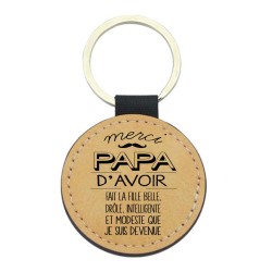 Porte-clés cuir végan marron - Cadeau fête des pères - Imprimé en France - humour merci papa d'avoir fait