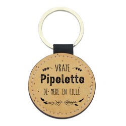 Porte-clés cuir végan marron - Cadeau fête des Mères- Imprimé en France - Vraie pipelette de mère en fille