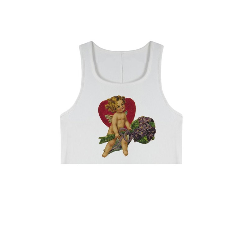 Débardeur court Crop top imprimé ange romantique ref Dcrop02
