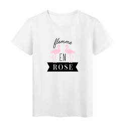 T-Shirt imprimé humour citation Flemme en rose