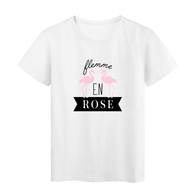 T-Shirt imprimé humour citation Flemme en rose