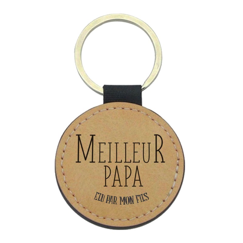 Porte-clés cuir végan marron - Cadeau fête des Mères- Imprimé en France - Meilleur papa
