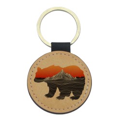 Porte-clés cuir végan marron - Cadeau - Imprimé en France - illustration ours