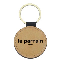 Porte-clés cuir végan marron - Cadeau - Imprimé en France - citation le parrain