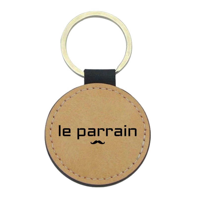 Porte-clés cuir végan marron - Cadeau - Imprimé en France - citation le parrain