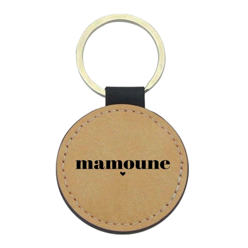 Porte-clés cuir végan marron - Cadeau - Imprimé en France - citation mamoune