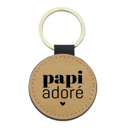 Porte-clés cuir végan marron - Cadeau - Imprimé en France - citation papi adoré