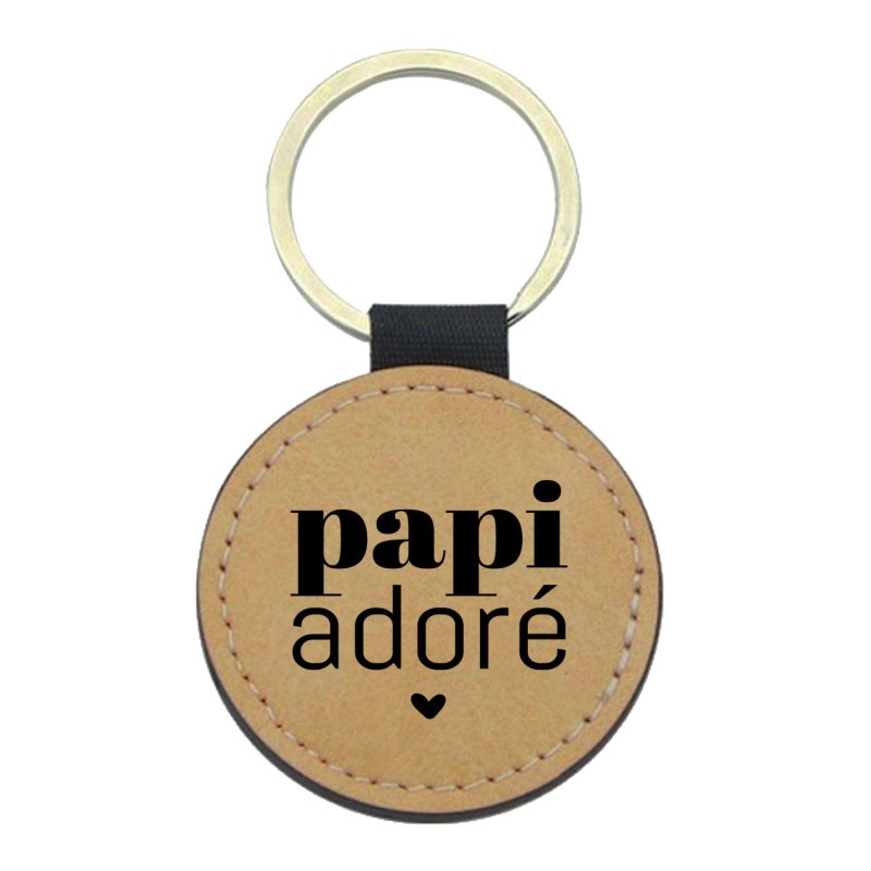 Porte-clés cuir végan marron - Cadeau - Imprimé en France - citation papi adoré
